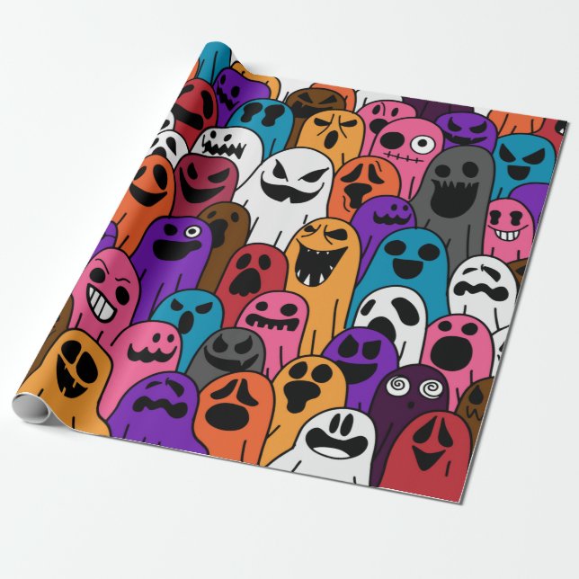 Ghost mönster Halloween spooky scarf, isolerad rep Presentpapper (Utrullad)
