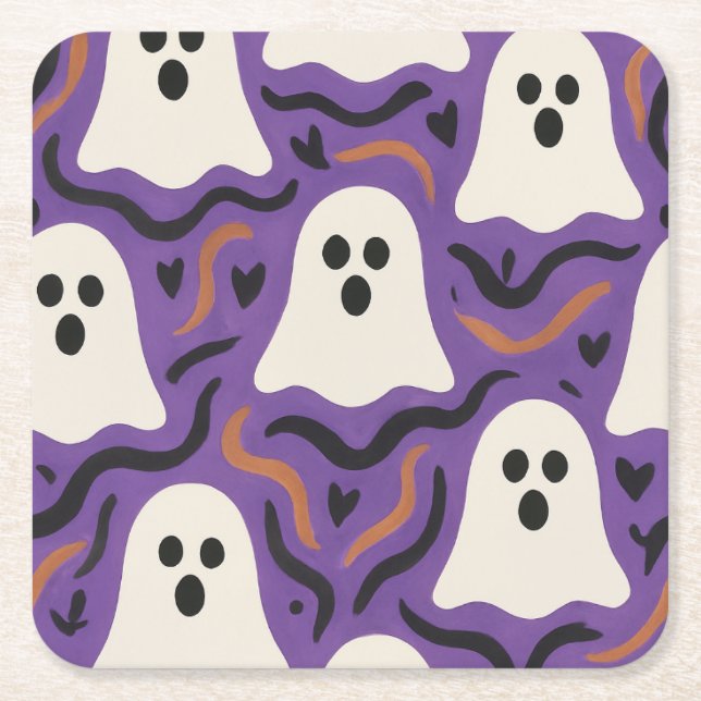 Ghost Mönster Halloween Underlägg Papper Kvadrat (Framsidan)
