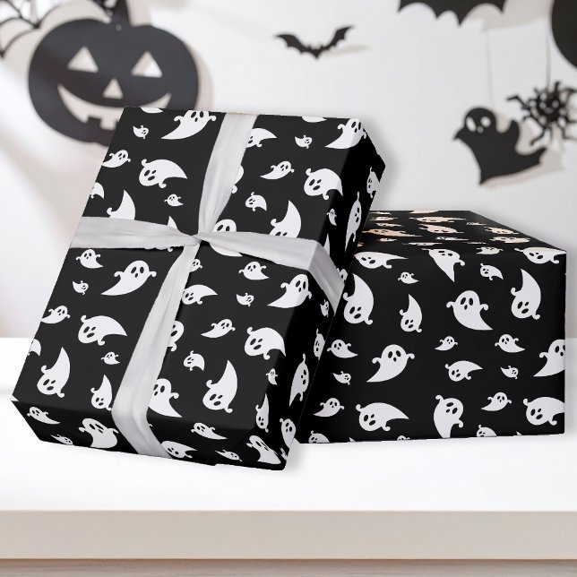 Ghost Mönster på Black Cute Playful Halloween Presentpapper (Skapare uppladdad)