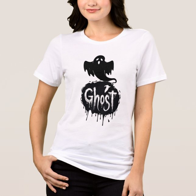 Ghost – Mörk Skräck Droppande Text Konst T Shirt (Framsida)