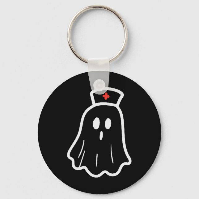 Ghost Nurse Halloween Costume Retro Fall SCrub Top Nyckelring (Framsida)