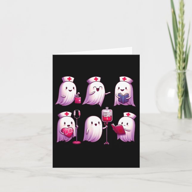 Ghost Nurse Halloween Crew Funny SCrub Er Rn Nursi Kort (Framsida)