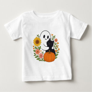 Ghost och Black Cat Fall Cute Halloween T Shirt