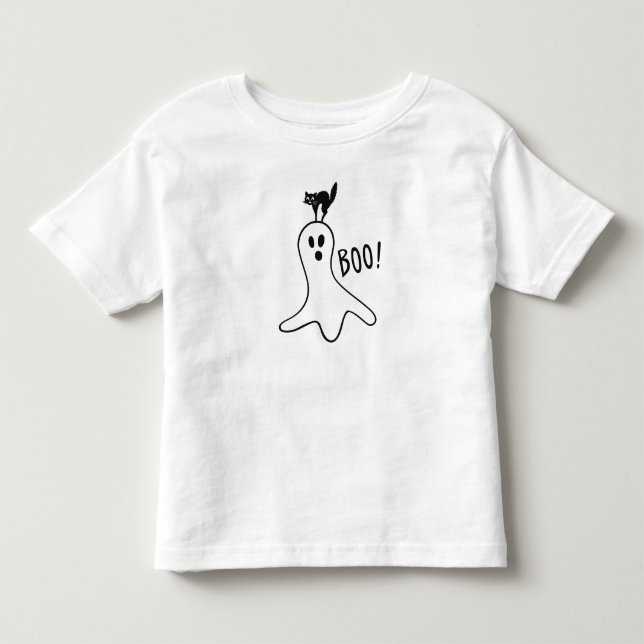 Ghost och Black Cat Halloween Cute T Shirt (Framsida)