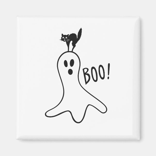 Ghost och Black Cat Halloween Spooky Cute Magnet (Framsidan)