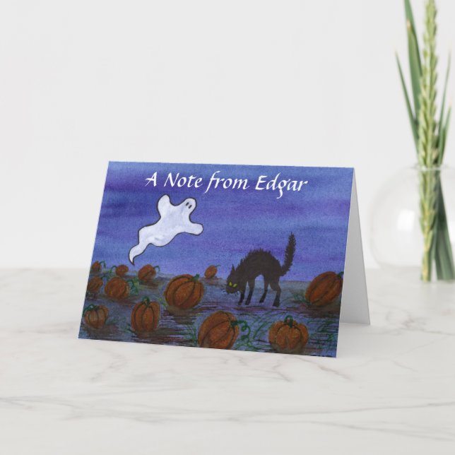 Ghost och Black Cat i Pumpkin Patch Anteckningskort (Framsida)
