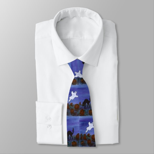 Ghost och Black Cat i Pumpkin Patch Neck Tie Slips (Bunden)