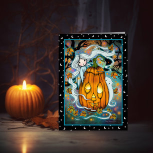 Ghost- och Giant Pumpkin Halloween-konstaket Kort