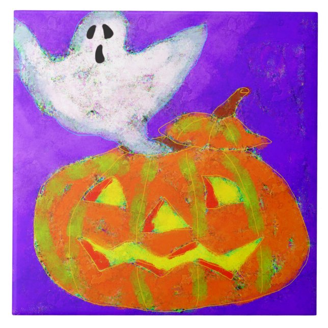 Ghost och Pumpkin Abstrakt Halloween Art Kakelplatta (Framsidan)