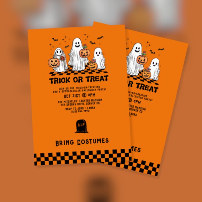 Ghost och Pumpkin Bus eller godis Halloween fest Inbjudningar (Skapare uppladdad)