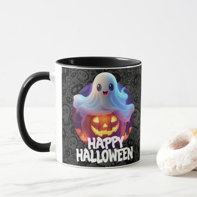 Ghost och Pumpkin Happy halloween Mugg (Med munk)