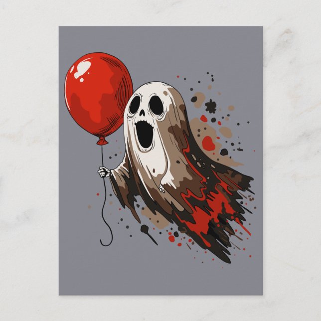 Ghost och Red Balloon Vykort (Framsida)
