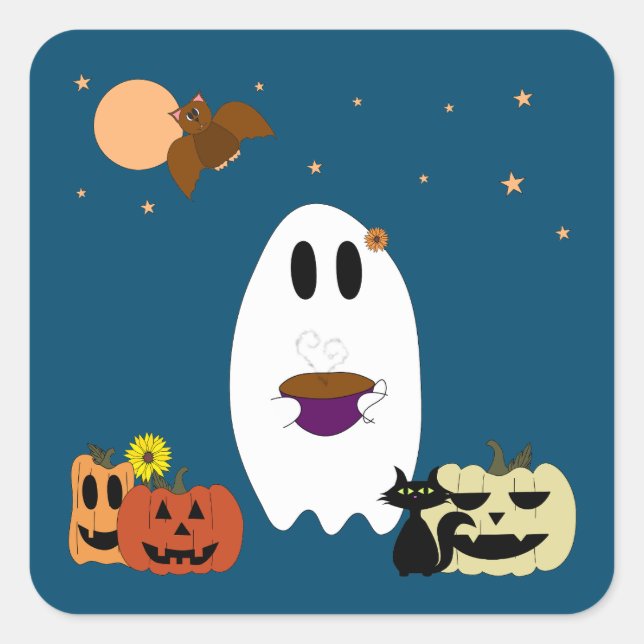 Ghost och Tea Fyrkantigt Klistermärke (Framsida)