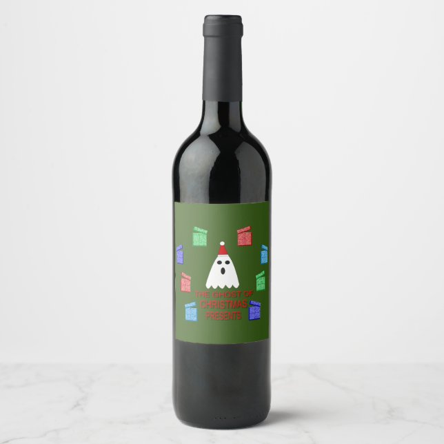 Ghost of Julklapp Funny Vinflaska Etikett (Framsida)