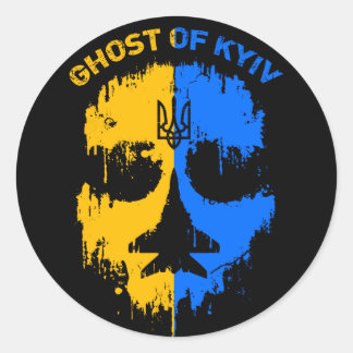 Ghost of Kyiv Ukrainska flagga fighter jet pilot Runt Klistermärke