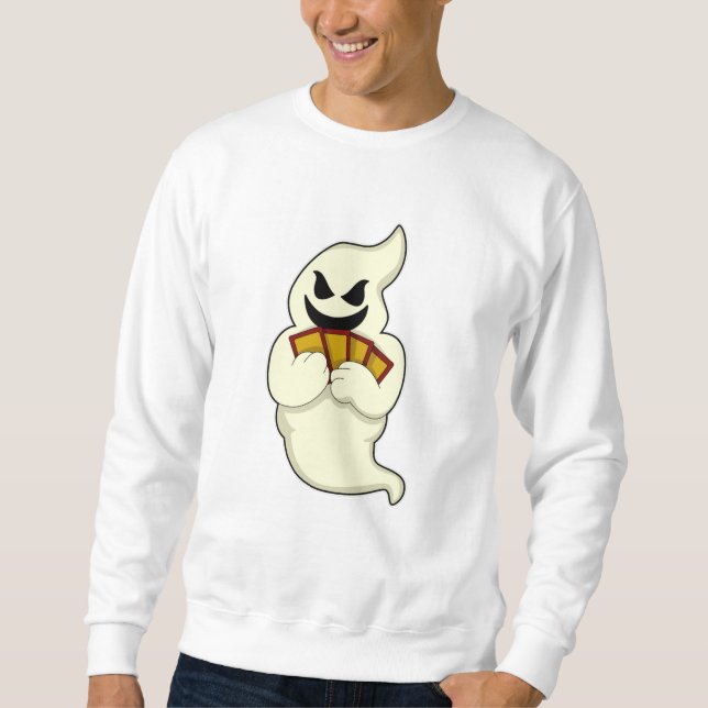Ghost på Poker med Poker-kort Lång Ärmad Tröja (Framsida)