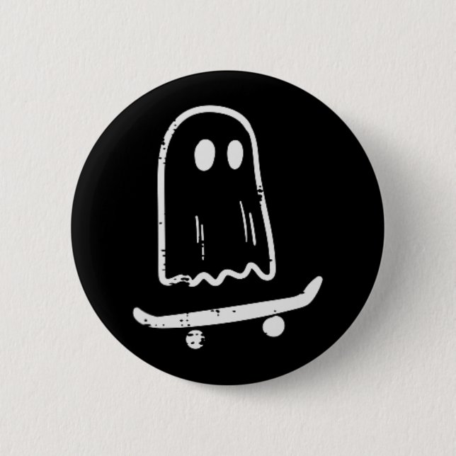 Ghost på Skateboard Roligt Retro Halloween Costume Knapp (Framsida)