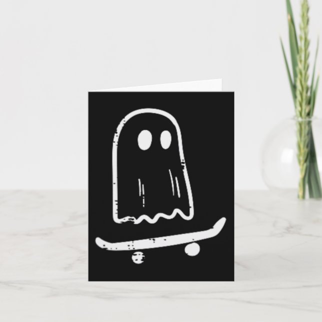 Ghost på Skateboard Roligt Retro Halloween Costume Kort (Framsida)