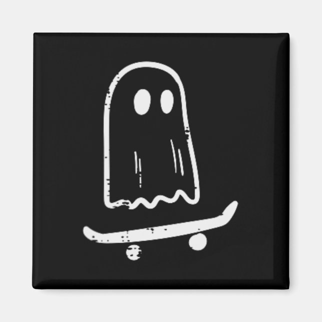Ghost på Skateboard Roligt Retro Halloween Costume Magnet (Framsidan)