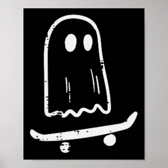 Ghost på Skateboard Roligt Retro Halloween Costume Poster (Framsidan)