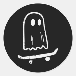 Ghost på Skateboard Roligt Retro Halloween Costume Runt Klistermärke