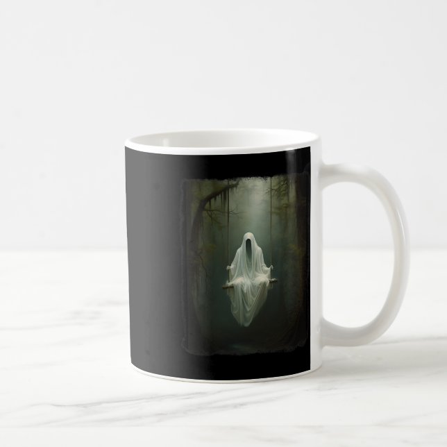 Ghost på svängningen i Blommigt Forest Halloween V Kaffemugg (Höger)