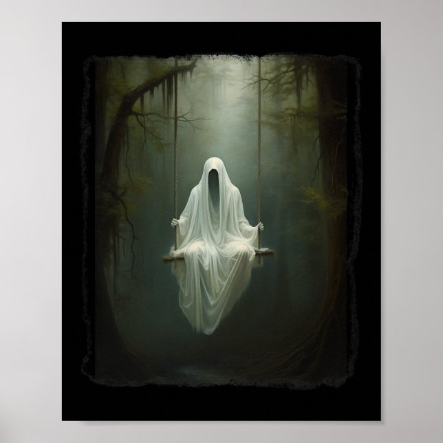 Ghost på svängningen i Blommigt Forest Halloween V Poster (Framsidan)