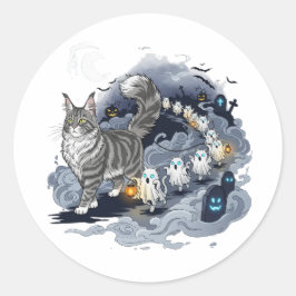 Ghost Parad Coon - Maine Coon Halloween Runt Klistermärke