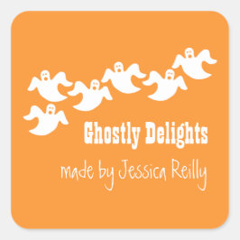 Ghost Party Halloween Baking Stickers, Orange Fyrkantigt Klistermärke