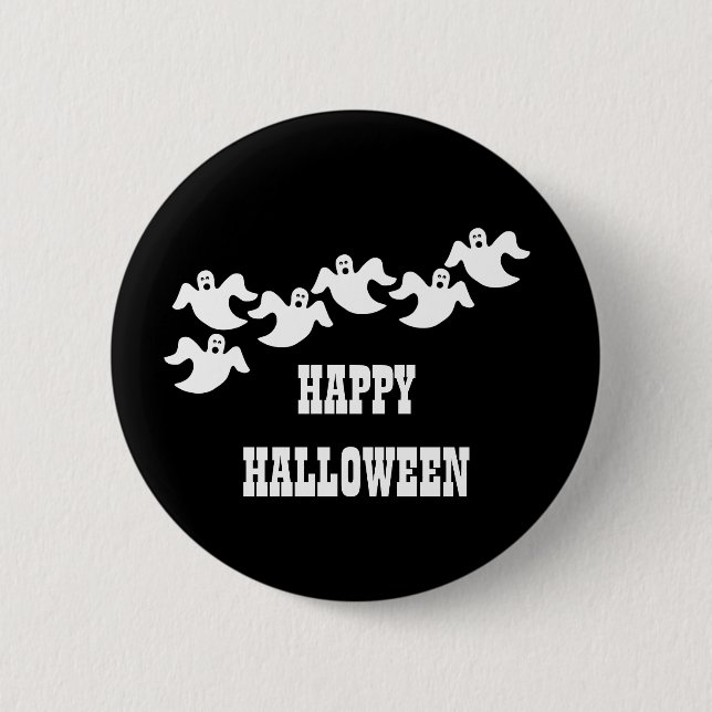 Ghost Party Halloween Button, Black Knapp (Framsida)