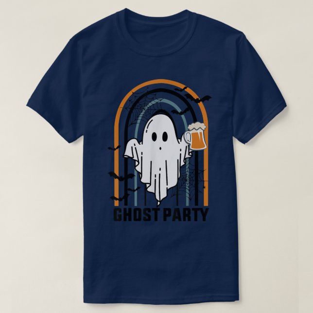 Ghost Party, Halloween Drinking Ghost, Retro Vinta T Shirt (Design framsida)