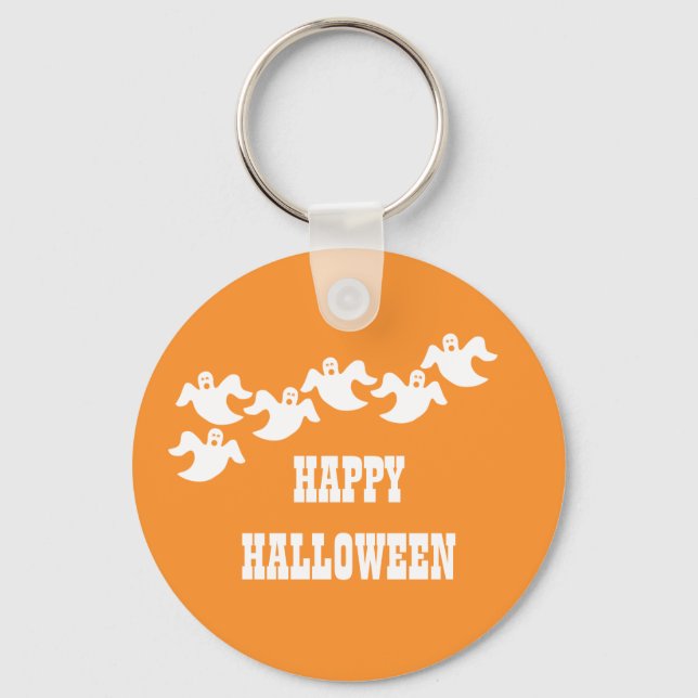 Ghost Party Halloween Keychain, Orange Nyckelring (Framsida)