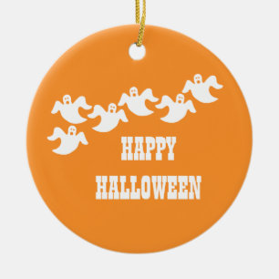 Ghost Party Halloween Ornament, Orange Julgransprydnad Keramik