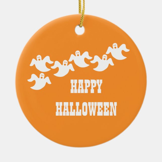 Ghost Party Halloween Ornament, Orange Julgransprydnad Keramik (Framsidan)