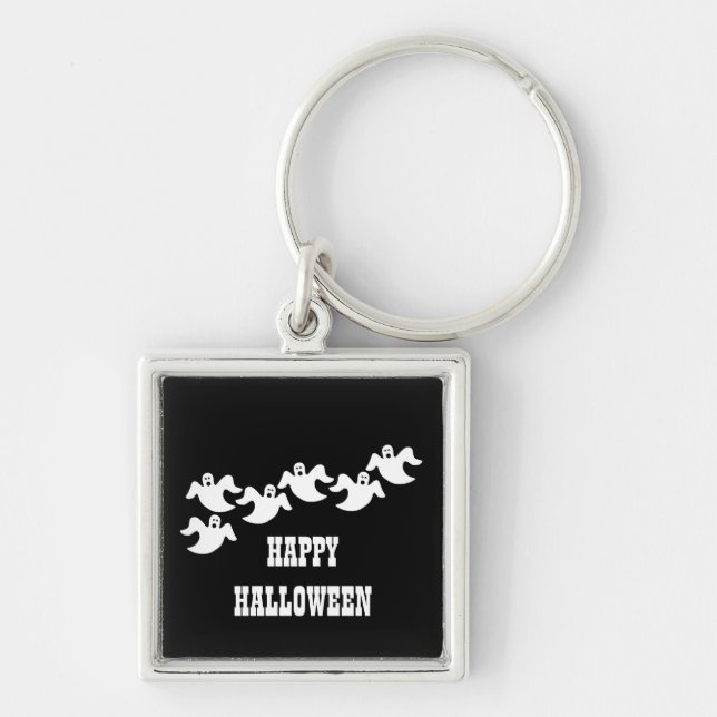 Ghost Party Premium Keychain, svart Fyrkantig Silverfärgad Nyckelring (Framsidan)