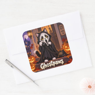 Ghost Paws Söt Halloween Katt Fyrkantigt Klistermärke