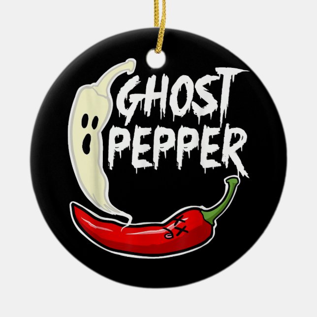 Ghost Pepper Funny Spicy Hett Halloween Ghost Pepp Julgransprydnad Keramik (Framsidan)