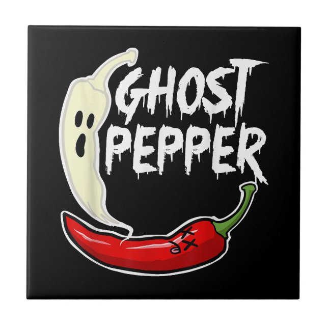 Ghost Pepper Funny Spicy Hett Halloween Ghost Pepp Kakelplatta (Framsidan)