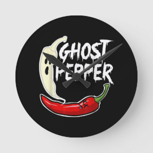 Ghost Pepper Funny Spicy Hett Halloween Ghost Pepp Rund Klocka