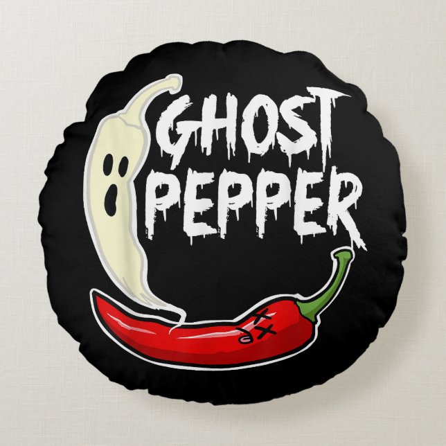 Ghost Pepper Funny Spicy Hett Halloween Ghost Pepp Rund Kudde (Framsidan)