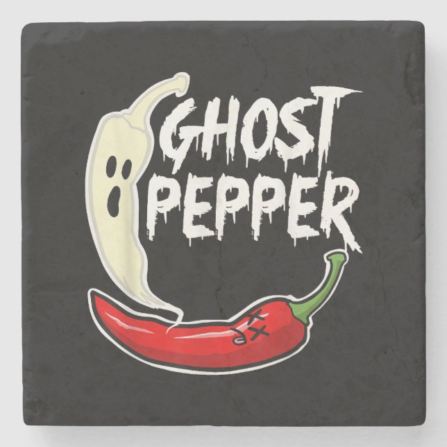 Ghost Pepper Funny Spicy Hett Halloween Ghost Pepp Stenunderlägg (Framsidan)