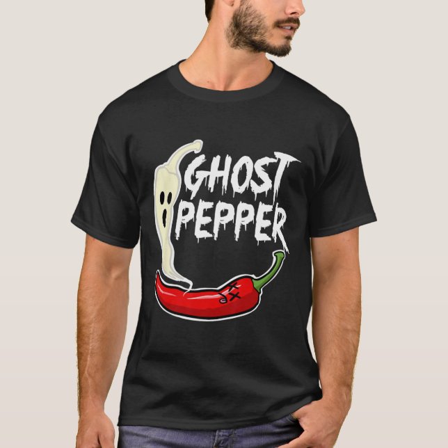 Ghost Pepper lustig Spicy Hett Halloween Ghost Pep T Shirt (Framsida)