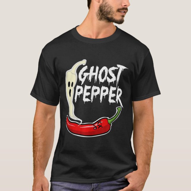 Ghost Pepper lustig Spicy Hett Halloween Ghost Pep T Shirt (Framsida)