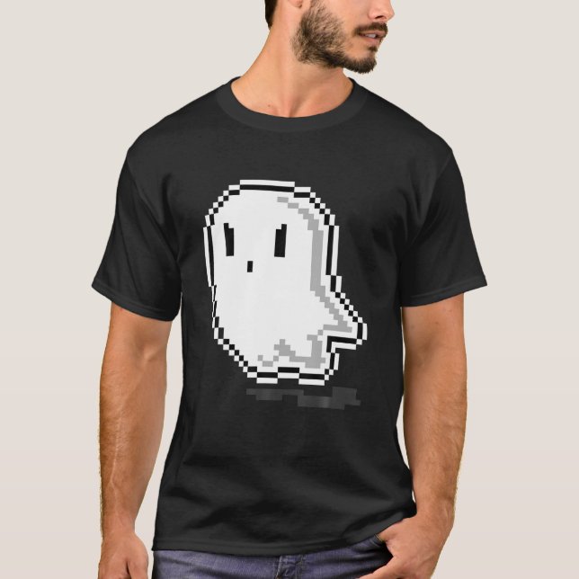 Ghost Pixel Art Lazy Halloween Costume-spel T Shirt (Framsida)