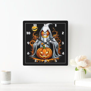 Ghost preps pumpor till Halloween! Fyrkantig Klocka