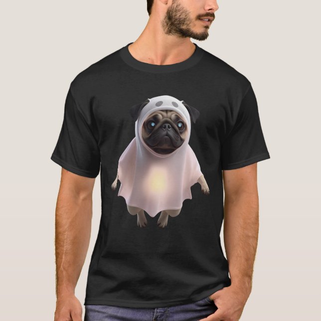 Ghost Pug 3D Pop-Out Halloween T-Shirt (Framsida)