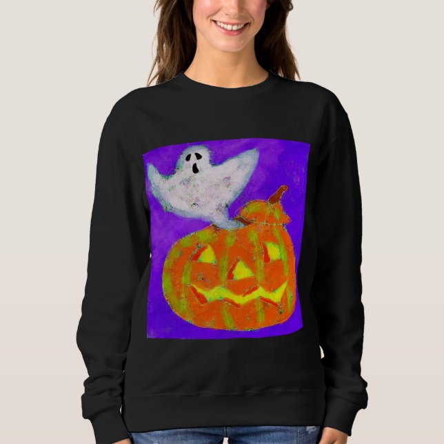 Ghost Pumpkin Abstrakt Halloween Art till Bära T Shirt (Framsida)