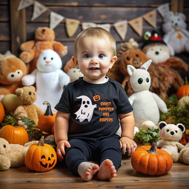 Ghost, pumpkin and diapers on Halloween T Shirt (Skapare uppladdad)