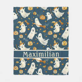 Ghost Pumpkin Falling Lövs Teal Fleecefilt