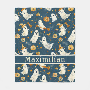 Ghost Pumpkin Falling Lövs Teal Fleecefilt